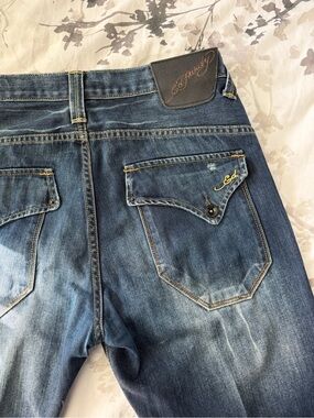 Vintage Y2K Ed Hardy Jeans Straight Leg Faded Distressed Repaired Denim 32 x 30